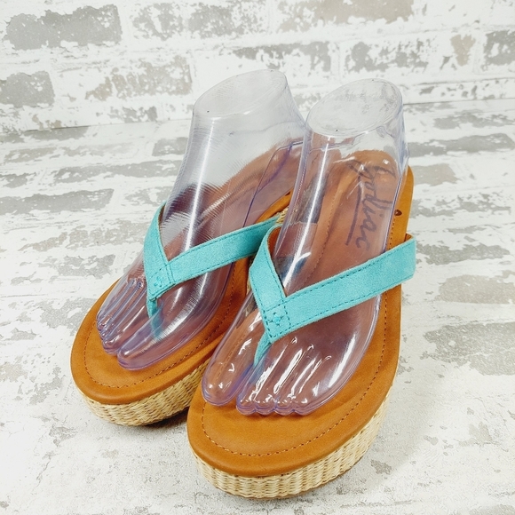 New Zodiac Rio Blue Platform Wedge Thong Sandals F995 - Picture 2 of 12